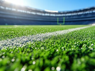 Grass field close-up showcases stadium setup during daytime