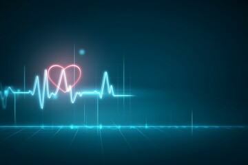 Electronic Cardiac Monitor Displaying Heartbeat Pulse: Digital ECG Line Graph on Neon Blue Screen for Medical Care and Vital Signs Monitoring in Cardiology Technology