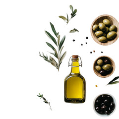  olive oil and olives [Transparent Background PNG].