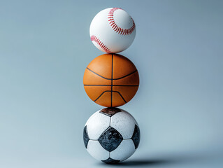 Stacked sports balls showcasing baseball, basketball, and soccer