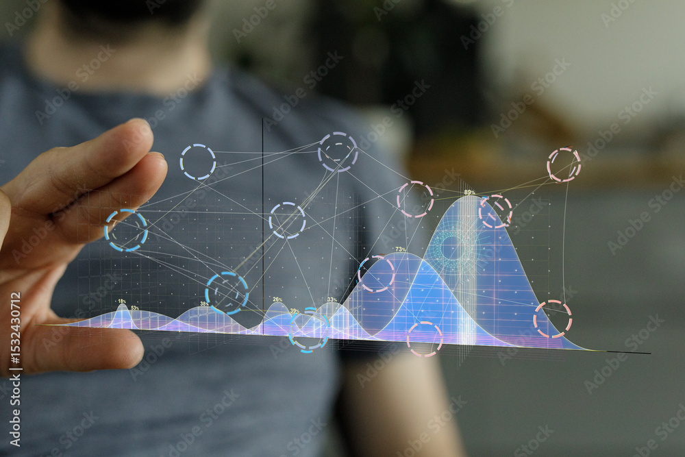 Aufkleber Stock photo of a person interacting with a digital graph showing data analysis and trends.