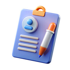 3d render of clipboard with pen icon isolated on transparent background