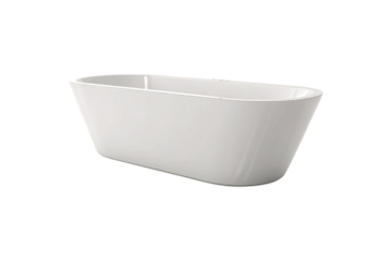 White oval freestanding bathtub with smooth curved modern minimalist design, isolated on a transparent background