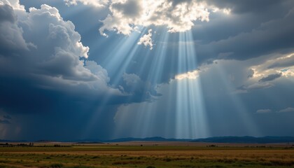 natural dramatic light highlighting textured storm clouds and turbulent weather over open country fields