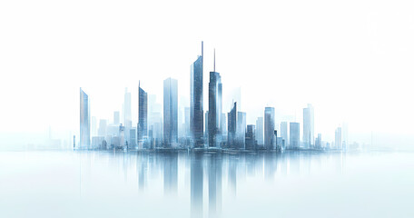 Modern City Skyline on a Calm Water's Reflection