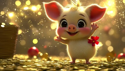 Piggy Bank For Saving Money is symbolized by a piglet with coins and includes deposit services for accumulating finances, ideal for creating posters and advertisements