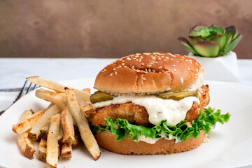 cod fish sand  with mayonnaise and pickles