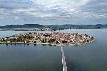 Aerial view of Aitoliko (or Etoliko), the only town in Greece built on an islet within a wetland — a truly unique place connected to the mainland by two narrow causeways.