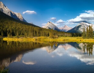 Obraz premium vermilion lakes banff national park alberta canada reflections on the surface of the water mountains and forest background wallpaper postcards