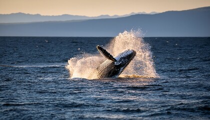 Fototapeta premium a humpback whale launches out of the water creating a splash