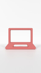 3D Render of Coral Red Laptop Icon on White Background – High Resolution Symbol for Technology, Work, or Education Design

