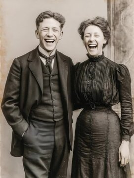 Vintage couple portrait from early 1900s showcasing timeless fashion and elegance in a studio setting