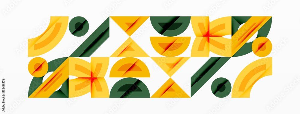 Poster abstract geometric shapes, yellow, green, brown. repeating patterns create visual rhythm, modern des