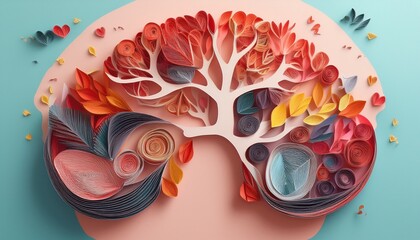 minimal paper art anatomy of intestines for health and science education