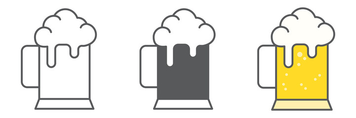 Beer icon collection, pub and alcohol, mug of beer vector icon set, vector graphics, editable stroke outline sign, eps 10