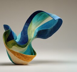 Textile-inspired abstract sculpture with vibrant fabric-like flow, ideal for modern design themes or textile exhibitions