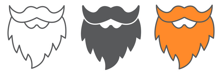 Leprechaun beard icon collection, St. Patricks day and holiday, mustache with beard vector icon set, vector graphics, editable stroke outline sign, eps 10