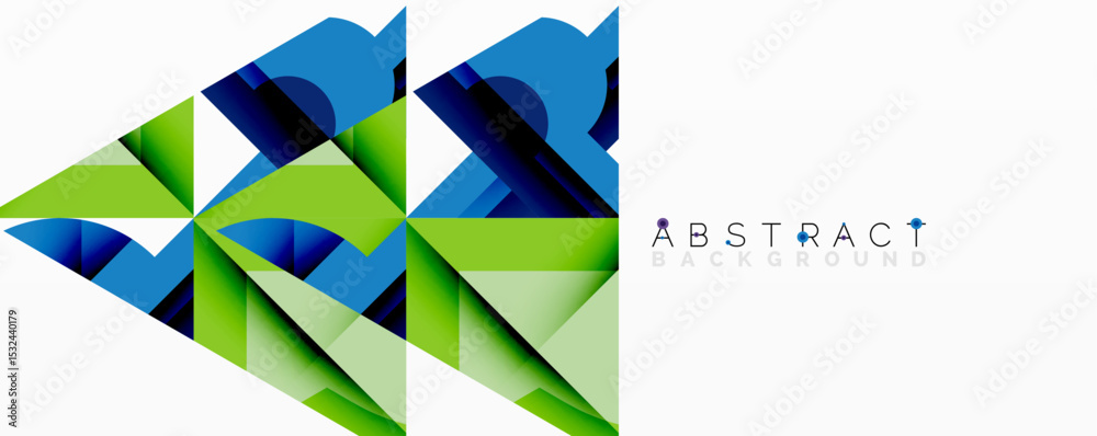 Poster Geometric shapes create dynamic composition. Blue, green hues dominate design. Modern abstract background suitable for various projects.