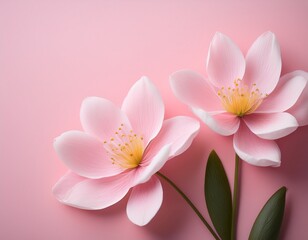 Obraz premium two spring flowers with delicate petals bloom on a soft pink background