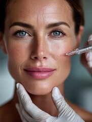 Woman receiving facial injection, suitable for beauty articles, cosmetic medicine ads or skincare visuals