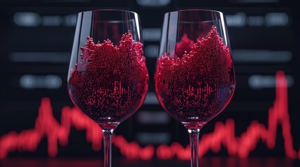 Red Wine Glasses Reflecting Stock Market Crash