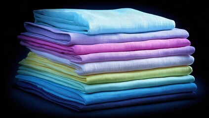 Colorful fabric stack against dark backdrop