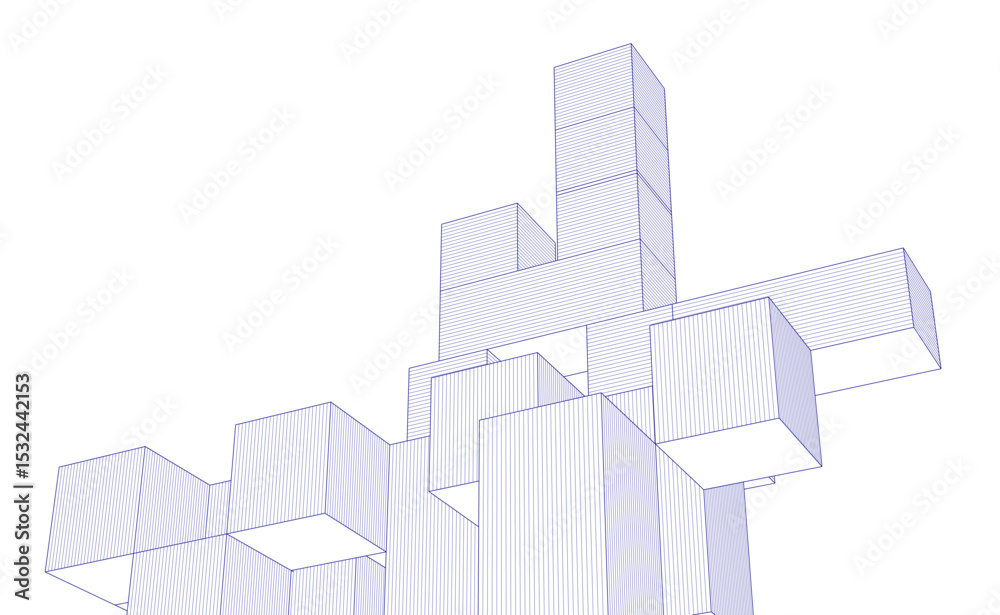 Wall mural abstract architecture modular construction 3d