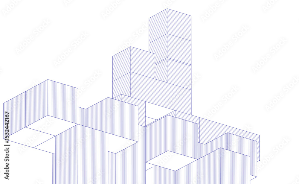 Wall mural abstract architecture modular construction 3d