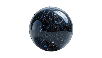 A detailed celestial globe showcasing constellations and stars against a dark background.