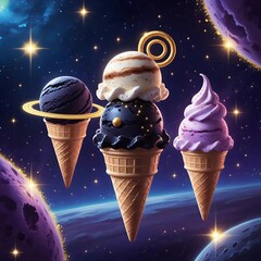 Fantasy Ice Cream Cones Floating in Outer Space