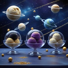 Gourmet Space-Themed Ice Cream on Futuristic Counter