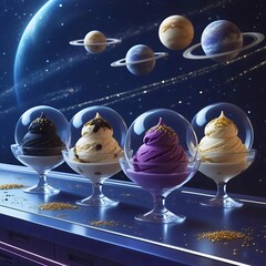 Gourmet Space-Themed Ice Cream on Futuristic Counter