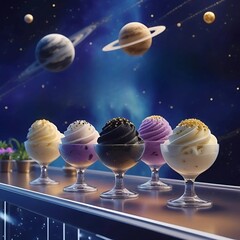 Gourmet Space-Themed Ice Cream on Futuristic Counter
