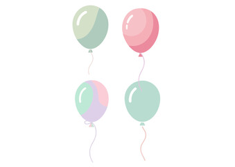 Pink balloon illustration with soft string in pastel colors, symbolizing lightness and happiness on a transparent background