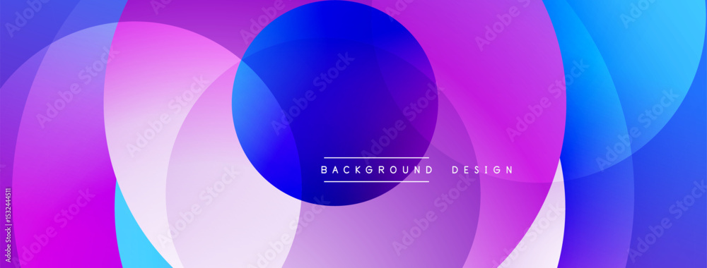 Poster Abstract background features overlapping circles. Colors blend from blue, purple, pink creating modern visual effect. Text reads background design.