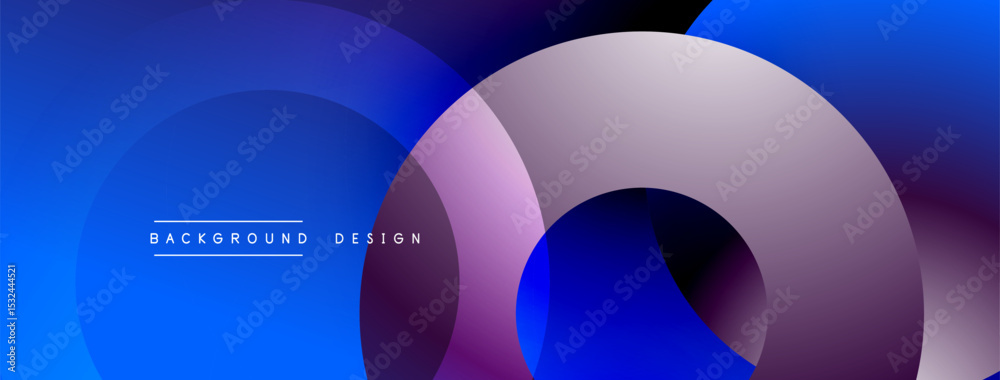 Poster abstract design features overlapping circles, gradients. blue, purple hues create modern aesthetic. 