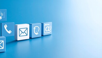 Obraz premium Contact and communication icons on blue background for customer service concept