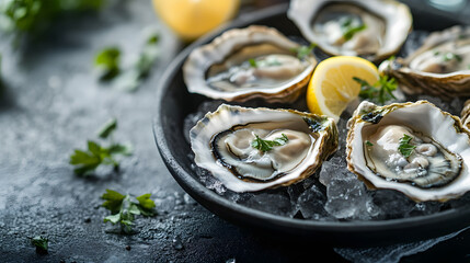 Juicy Food, Juicy fresh oysters on the half shell served
