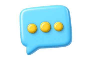3D blue message chat bubble icon with three yellow dots for communication png,transparency,icon