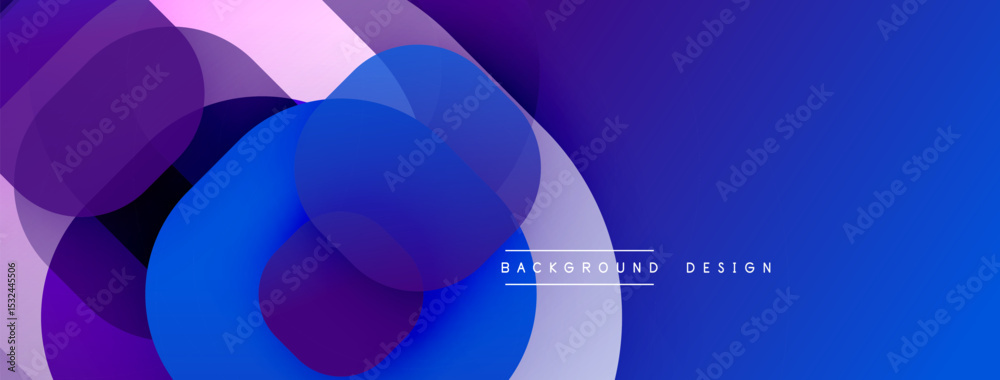 Aufkleber Abstract dynamic composition. Overlapping circles create flowing gradient effect. Blue, purple hues dominate design. Modern aesthetic.