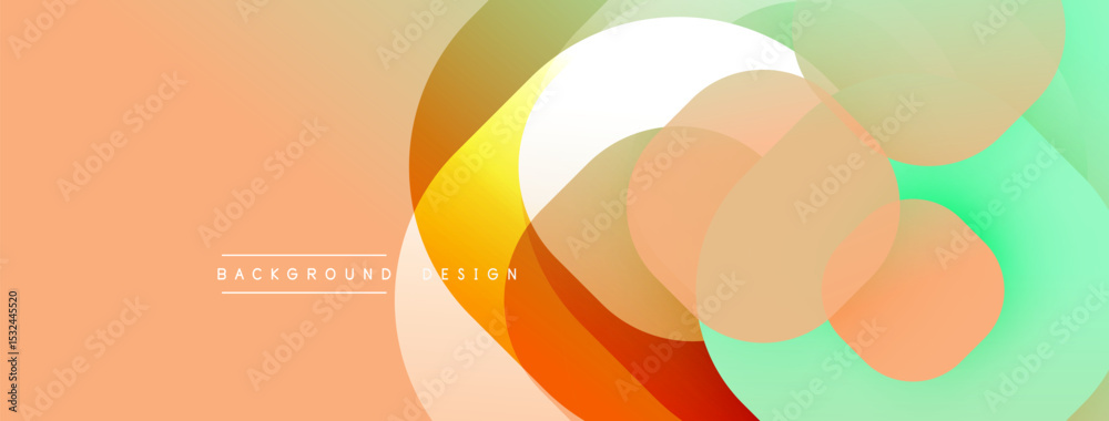 Poster Abstract background features overlapping circles, gradients. Peach, orange, teal hues create modern visual effect. Text reads background design.