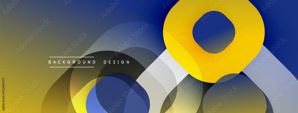 Poster Abstract geometric shapes overlap, creating dynamic gradient effect. Yellow, blue, gray tones dominate composition. Modern design element.