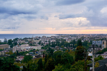 Sukhumi, Abkhazia. Pinky sunset over the Black Sea.
