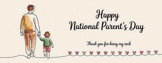 National Parents' Day Banner: Father and Daughter One Line Art