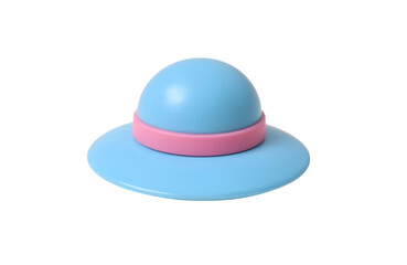 Fototapeta premium 3D summer beach hat in blue with pink ribbon, fun cartoon icon style on transparent background