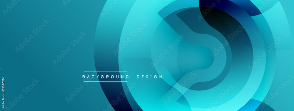 Poster Abstract blue layers create dynamic circular design. Modern gradient shapes suggest depth, movement, technology. Minimalist background for presentations.