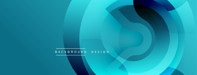 Abstract blue layers create dynamic circular design. Modern gradient shapes suggest depth, movement, technology. Minimalist background for presentations.
