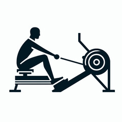 Man Using Rowing Machine Workout Fitness Exercise Illustration