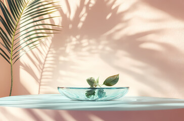 Elegant Glass Bowl with Tropical Palm Shadow