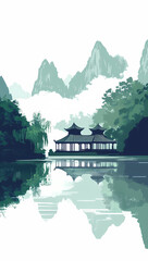 Chinese Landscape Painting of a Pavilion